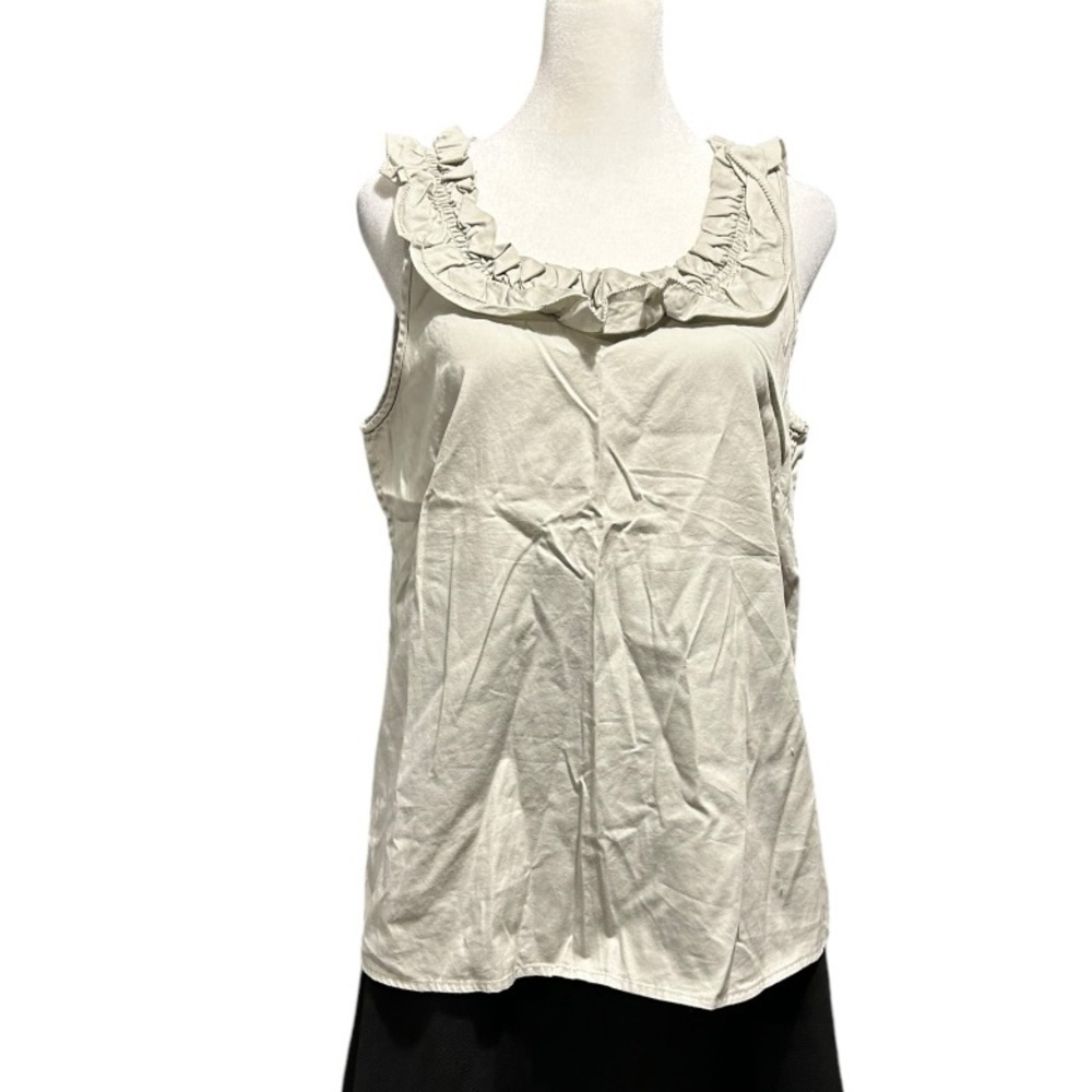 J. Crew Ruffled Scoop Neck Sleeveless Cotton Top Light Gray size 8